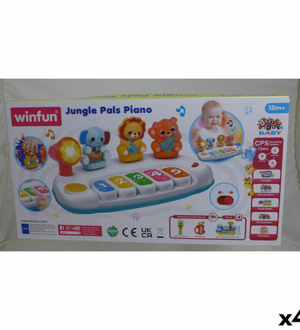 Set of four Winfun toy pianos for children, measuring 26x11x15 cm, colorful musical instruments for kids to play and learn.