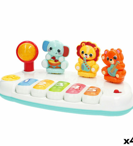 Set of four Winfun toy pianos for kids, measuring 26x11x15 cm, colorful musical instruments designed for children’s play and learning.