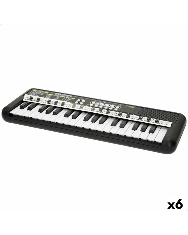 Six Bontempi electronic toy pianos for children, measuring 42 x 4 x 15 cm, colorful musical instruments for kids.