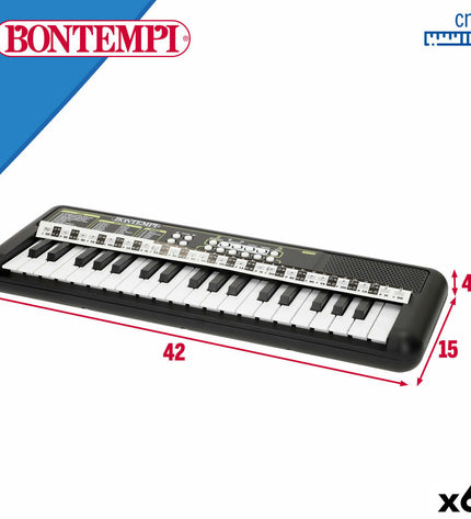 Set of six Bontempi electronic toy pianos, 42x4x15 cm, colorful kids' musical instruments for children, plastic and button features.