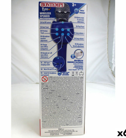 Six Bontempi karaoke microphones for kids, colorful electronic toy set with playful design, ideal for singing and entertainment.