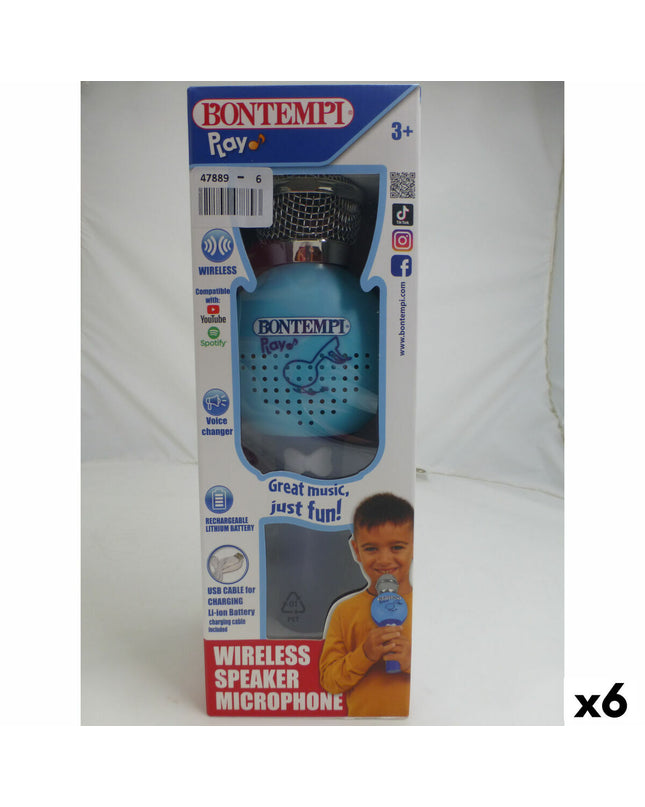 Six Bontempi karaoke microphones for kids, colorful electronic toys perfect for singing and musical play.