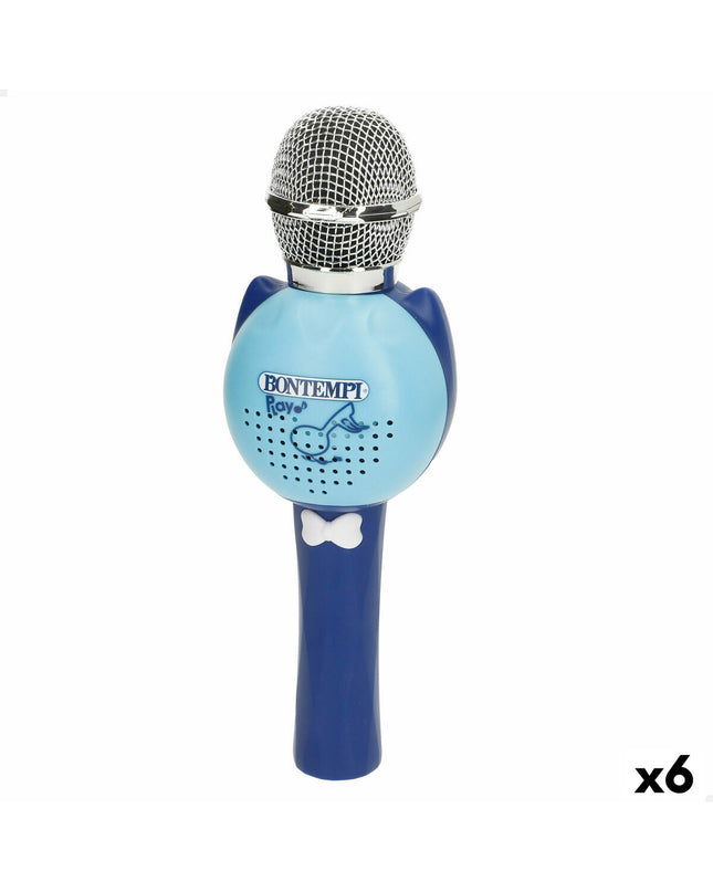 Six Bontempi karaoke microfoon toys for kids, colorful electronic toy microphones for singing and entertainment.