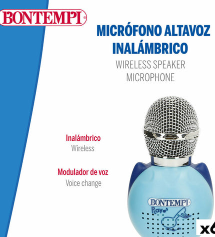 Bontempi karaoke microphone set with six colorful electronic toy microphones for kids' singing and play activities.