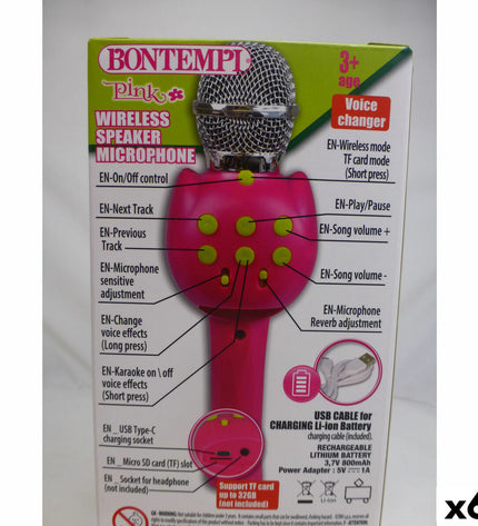 Bontempi karaoke microphone set with six colorful electronic toy microphones for kids' singing games and entertainment.