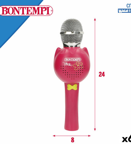 Six Bontempi karaoke microphones for kids, colorful electronic toy set designed for singing and play.