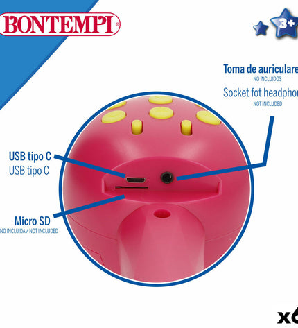 Six Bontempi karaoke microphones for children, colorful electronic toy microphones for kids’ singing and playing games.