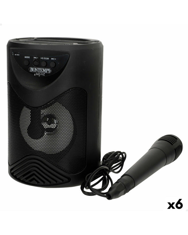 Bontempi electronic toy speaker with karaoke microphone set, colorful plastic design, ideal for kids' singing and play activities.