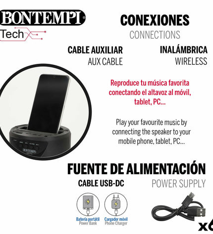 Six Bontempi electronic toy speakers with karaoke microphones, colorful and designed for kids' play and singing activities.