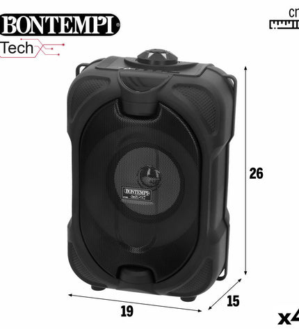 Set of four Bontempi electronic toy speakers with karaoke microphones, colorful and designed for kids' entertainment.
