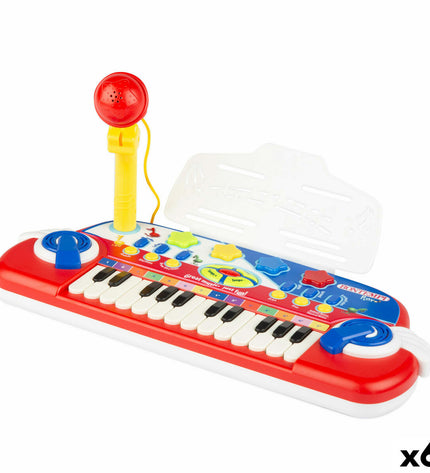 Six Bontempi electronic toy pianos, compact 38x18x17 cm, colorful musical instruments for children, ideal for young beginners.