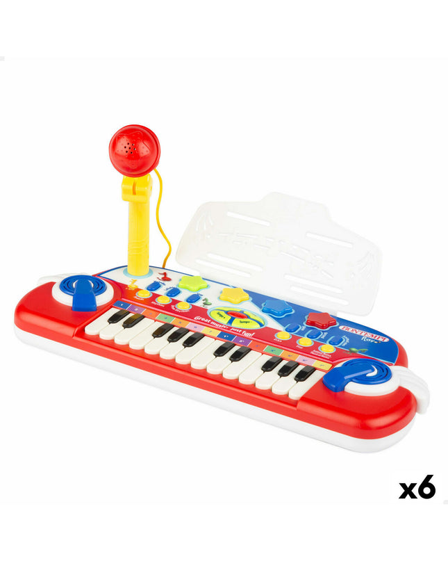 Six Bontempi electronic toy pianos, compact 38x18x17 cm, colorful musical instruments for children, ideal for young beginners.
