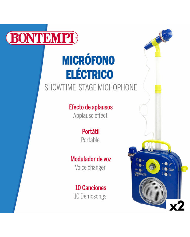 Bontempi electronic toy speakers with colorful karaoke microphones, ideal for kids' play and entertainment.