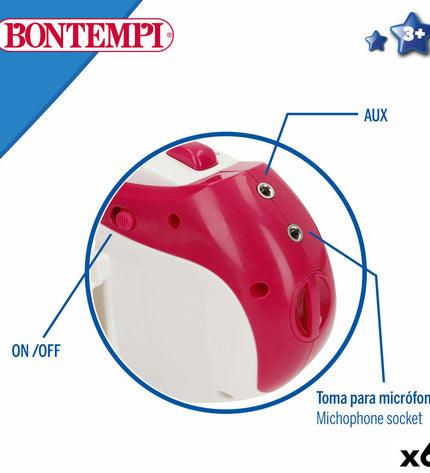 Colorful Bontempi toy microphone for kids, featuring bright design and playful buttons, ideal for children's musical play.
