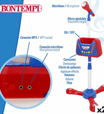 Two Bontempi musical toys for babies, colorful and compact, measuring 37x105x37 cm, designed for young children’s play.