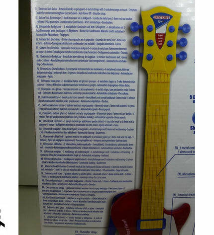Six Bontempi children's toy guitars, colorful plastic musical instruments for kids, measuring 20x56x4 cm each.