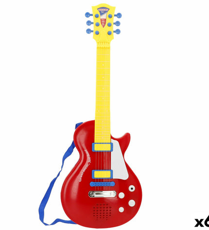 Set of six Bontempi toy guitars, colorful children's musical instruments, 20 x 56 x 4 cm, ideal for kids' play and learning.