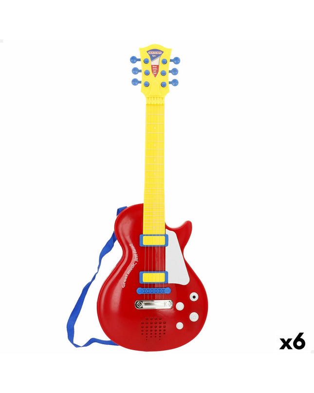 Set of six Bontempi toy guitars, colorful children's musical instruments, 20 x 56 x 4 cm, ideal for kids' play and learning.