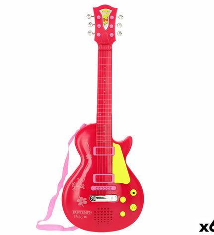 Set of six Bontempi children's toy guitars, colorful plastic musical instruments for kids, 20x56x4 cm, ideal for young musicians.