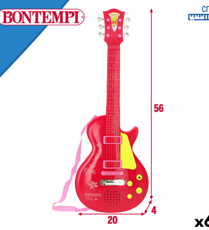 Set of six Bontempi children's toy guitars, 20 x 56 x 4 cm, colorful musical instruments for kids' play and learning.