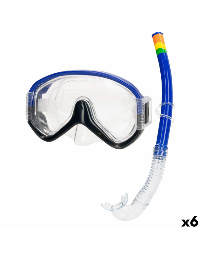 Set of six AquaSport blue kids snorkel masks and snorkel tubes for watersport and outdoor swimming activities.