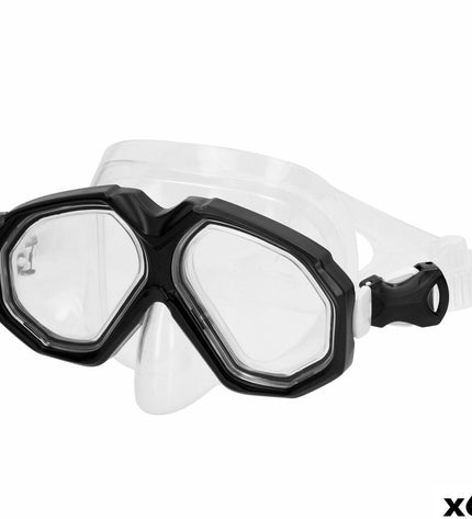 Six AquaSport black diving masks for watersport and outdoor activities, featuring adjustable straps and durable design.