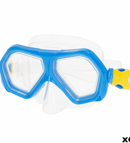 AquaSport blue diving goggles for water sports, six-piece set, adjustable strap and clear lenses for outdoor aquatic activities.