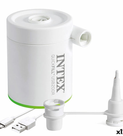Intex electric air pump for outdoor camping and sports, compact device with multiple nozzles for inflating air mattresses and gear