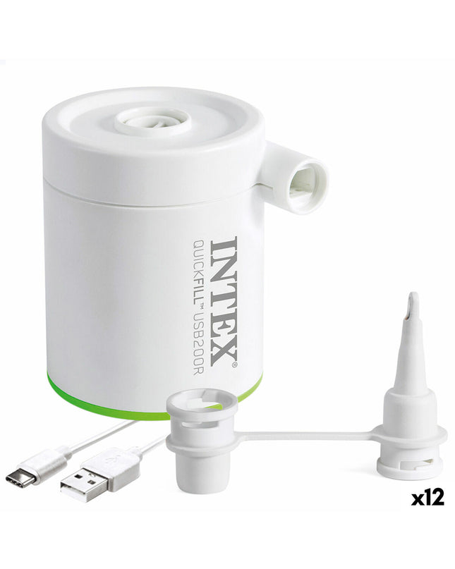 Intex electric air pump for outdoor camping and sports, compact device with multiple nozzles for inflating air mattresses and gear