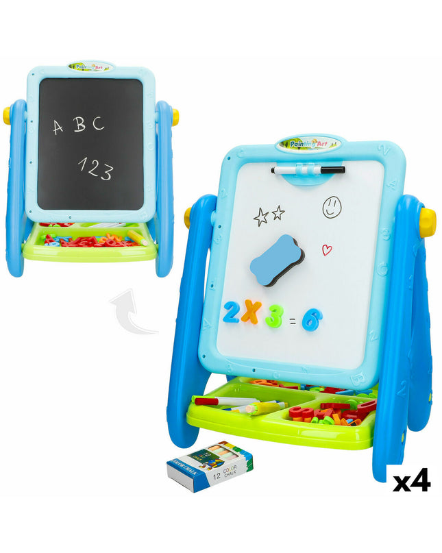 Set of four BigBuy Kids double-sided chalkboards, 36x42x26 cm, for creative activities and toys, with black writable surfaces.