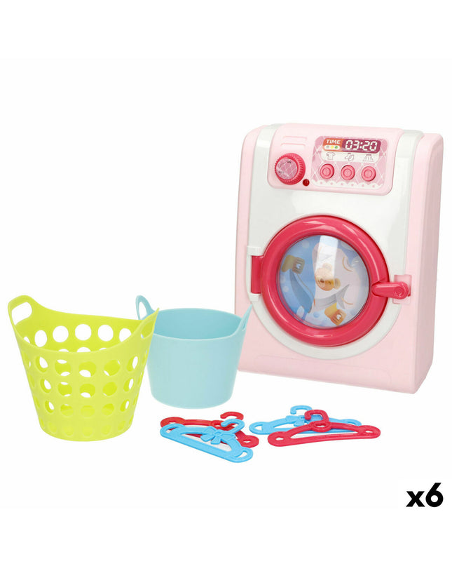 Set of six BigBuy Kids toy washing machines, 14x19x9 cm, pretend play laundry appliances for kids' role-playing games.