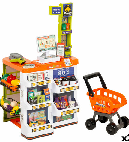 BigBuy Kids toy supermarket set with 50 pieces in a colorful play food and grocery theme, ideal for imaginative role-playing.