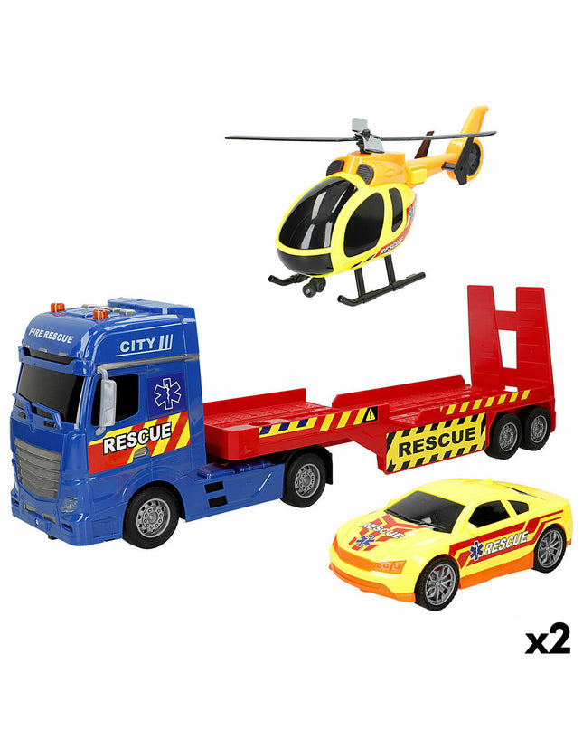 Two Speed & Go toy trucks, 55x17x12 cm, designed for children, featuring vibrant colors and realistic vehicle details.