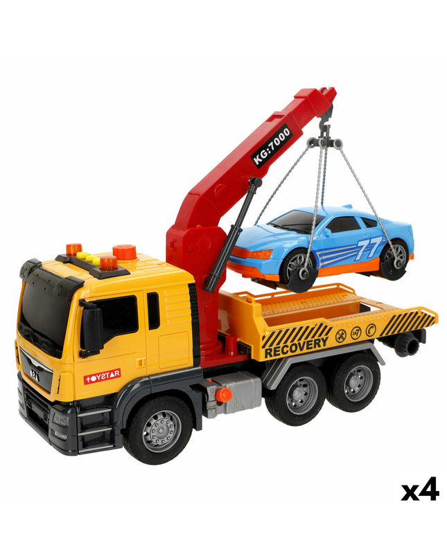 Set of four Speed & Go toy crane trucks, each 33x23x12 cm, featuring colorful vehicle designs for imaginative play.