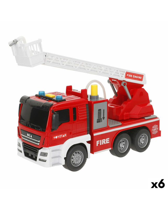 Six Speed & Go fire truck toys with light and sound, measuring 26 x 14 x 9 cm, designed for children’s play and imagination.
