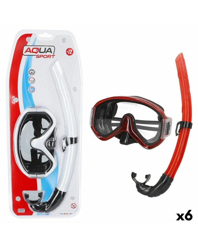 Set of six AquaSport children's snorkel masks and snorkel tubes for kids' watersport and outdoor snorkeling activities.