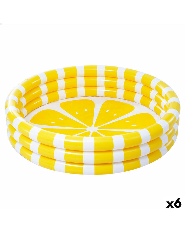 Set of six yellow Intex inflatable children's swimming pools shaped like Citroën cars, measuring 147x33x147 cm each.