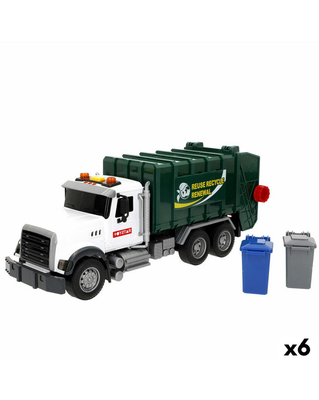 Six Speed & Go toy garbage trucks, 31x13x10 cm, colorful miniature vehicles for children’s play and pretend cleanup.