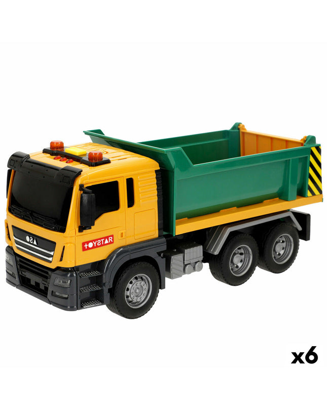 Set of six Speed & Go open public works truck toys with lights and sounds, measuring 25x11x9.5 cm each, ideal for children.