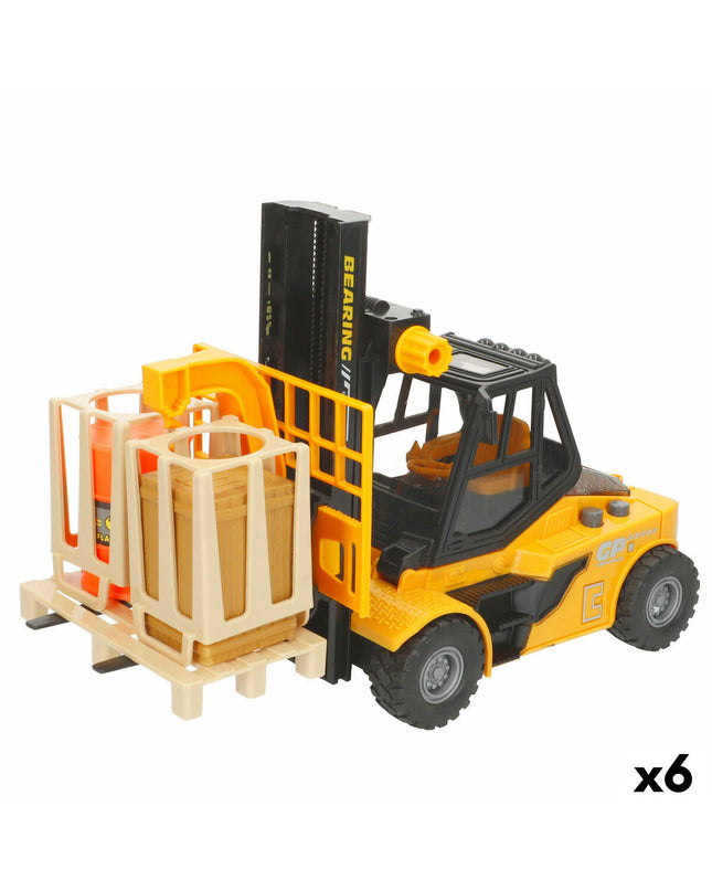 Colorbaby Bouwvoertuigen set with colorful toy construction vehicles, featuring lights and sounds, 26x14x10 cm, 6 pieces.