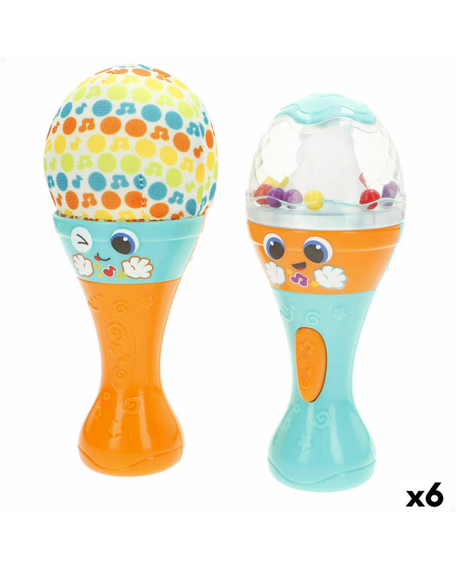 Set of six Winfun musical toys for babies, each measuring 7x17x7 cm, designed for young children’s play and development.