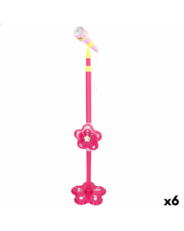 Six Bontempi toy microphones for babies and young children, colorful plastic with a playful design, measuring 20x10.5x20 cm each.