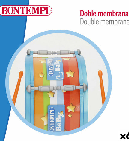 Bontempi baby toy drums set with six colorful small drums, measuring 24x13x24 cm, designed for young children.