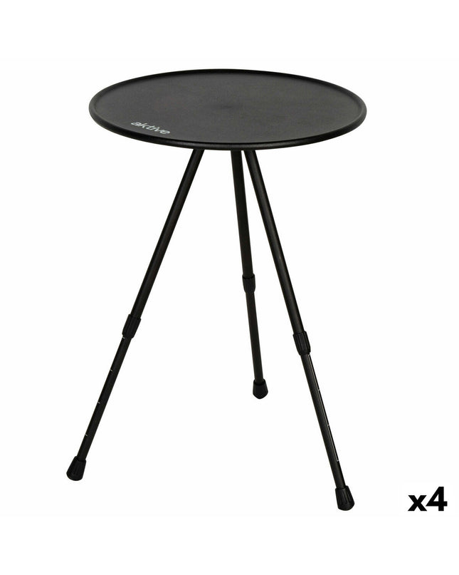 Set of four black Aktive folding tables for outdoor camping and sports, measuring 37x55x37 cm, lightweight and portable.