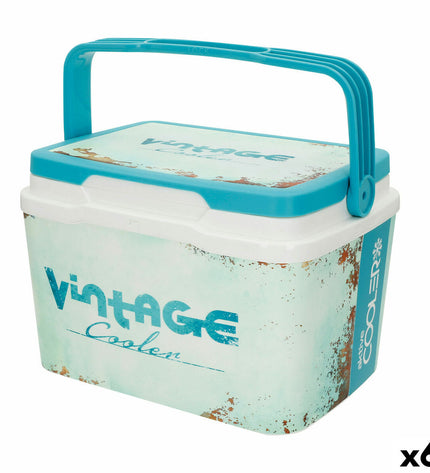 Six Aktive blue portable hard coolboxes, 5L plastic containers for camping and outdoor activities, 28x19x21 cm.