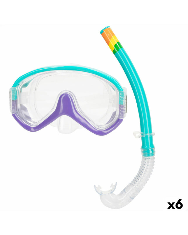 Turquoise AquaSport snorkel masks and snorkel tubes for children, set of six, suitable for water sports and outdoor snorkeling adventures.