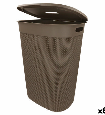 Set of eight brown Curver plastic laundry baskets, 55L capacity, measuring 44x61x35 cm for home organization and storage.