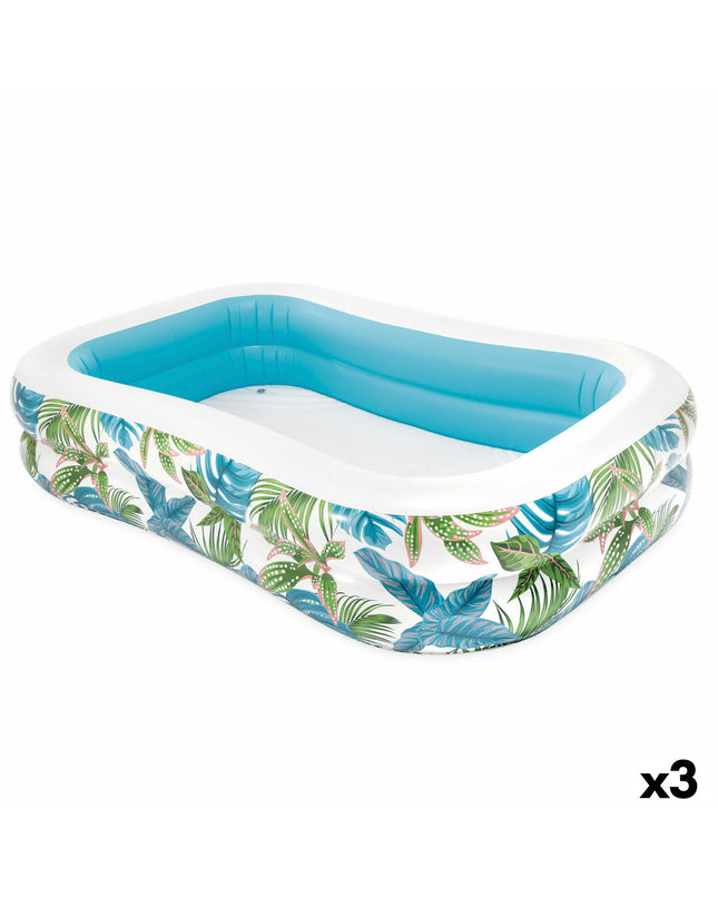 Intex inflatable swimming pool set with three 600L pools, measuring 229x48x152 cm, suitable for outdoor garden use.