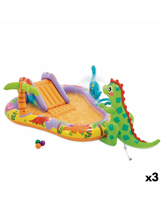 Inflatable children's swimming pool by Intex, 201x69x157 cm, with three pools for outdoor play and water fun.