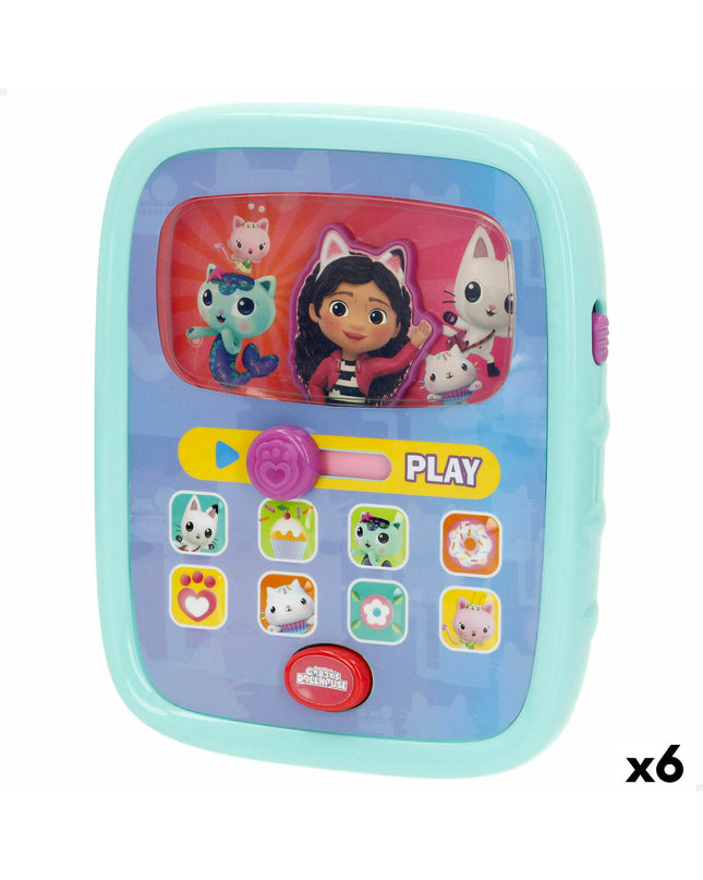 Six Gabby's Dollhouse baby toy phones for young children, colorful and playful, designed for early learning and pretend play.